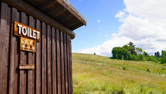 Outdoor toilet on a field