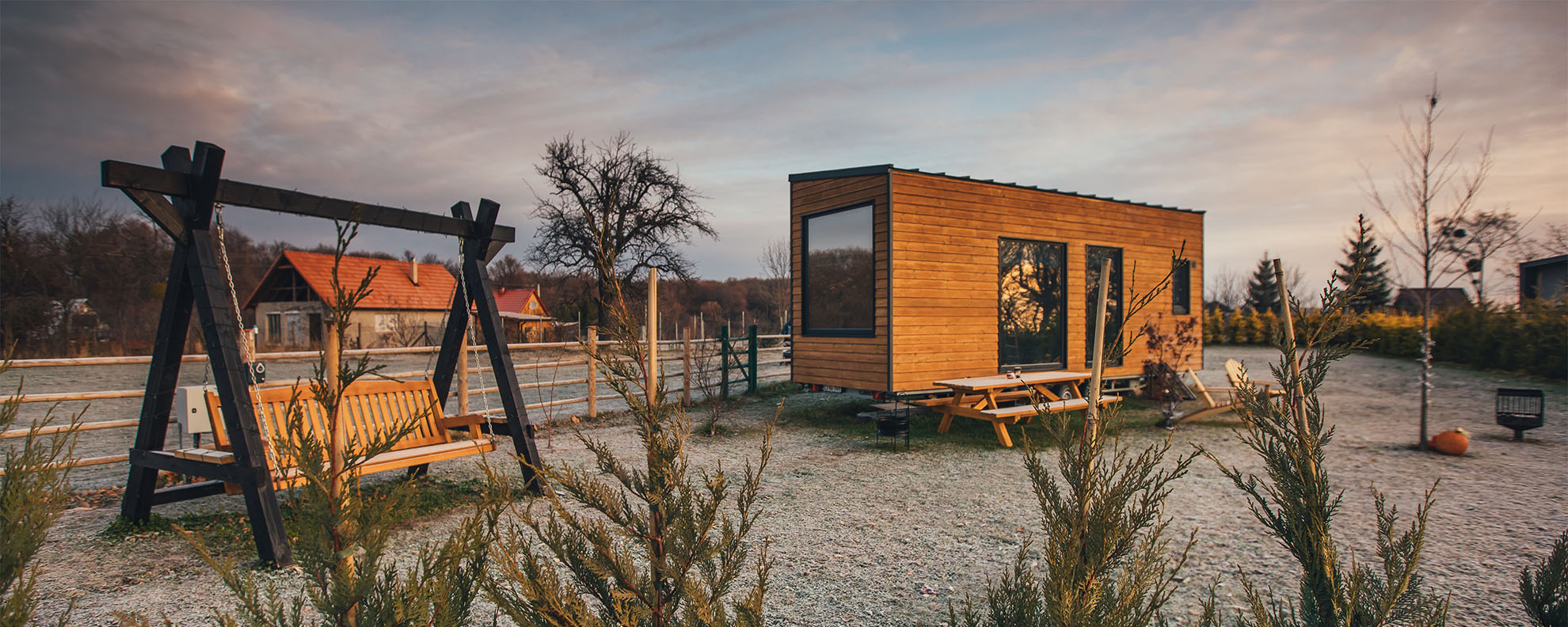 Modern tiny house in rural area 